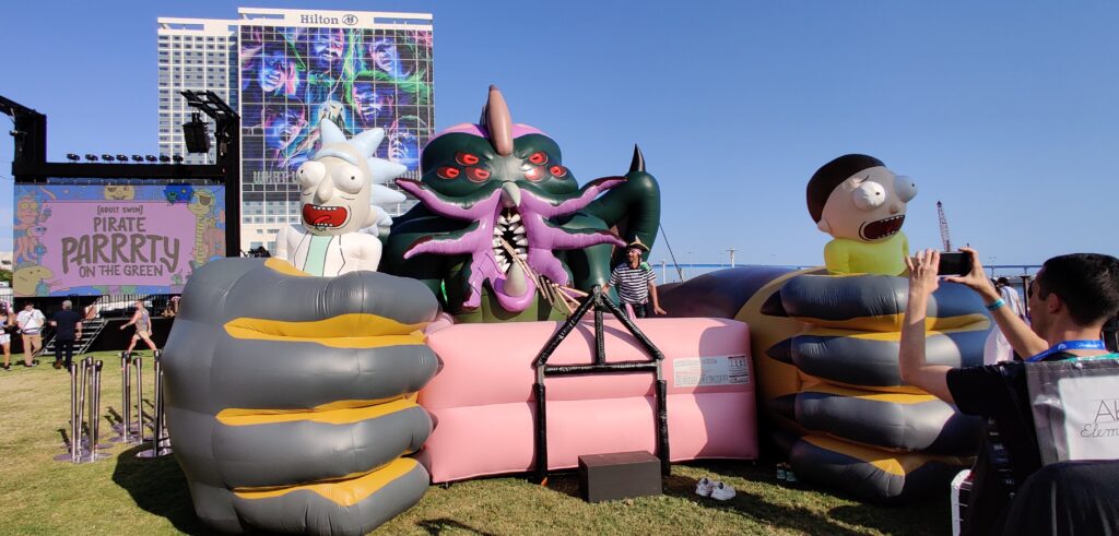 Rick and Morty fight Cthlulhu game at Adult Swim’s Pirate Parrrty off-site at SDCC 2024
